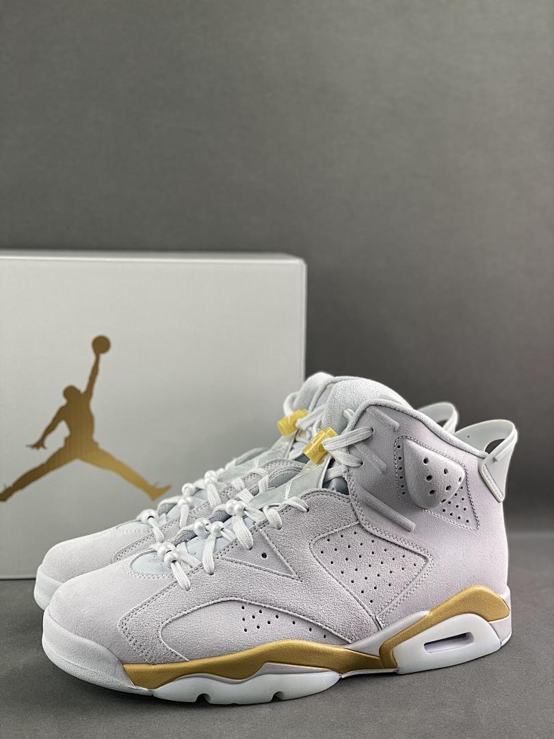 Air Jordan 6 Retro White Metallic Gold CT8529-170 Light Grey Suede Basketball Sneakers