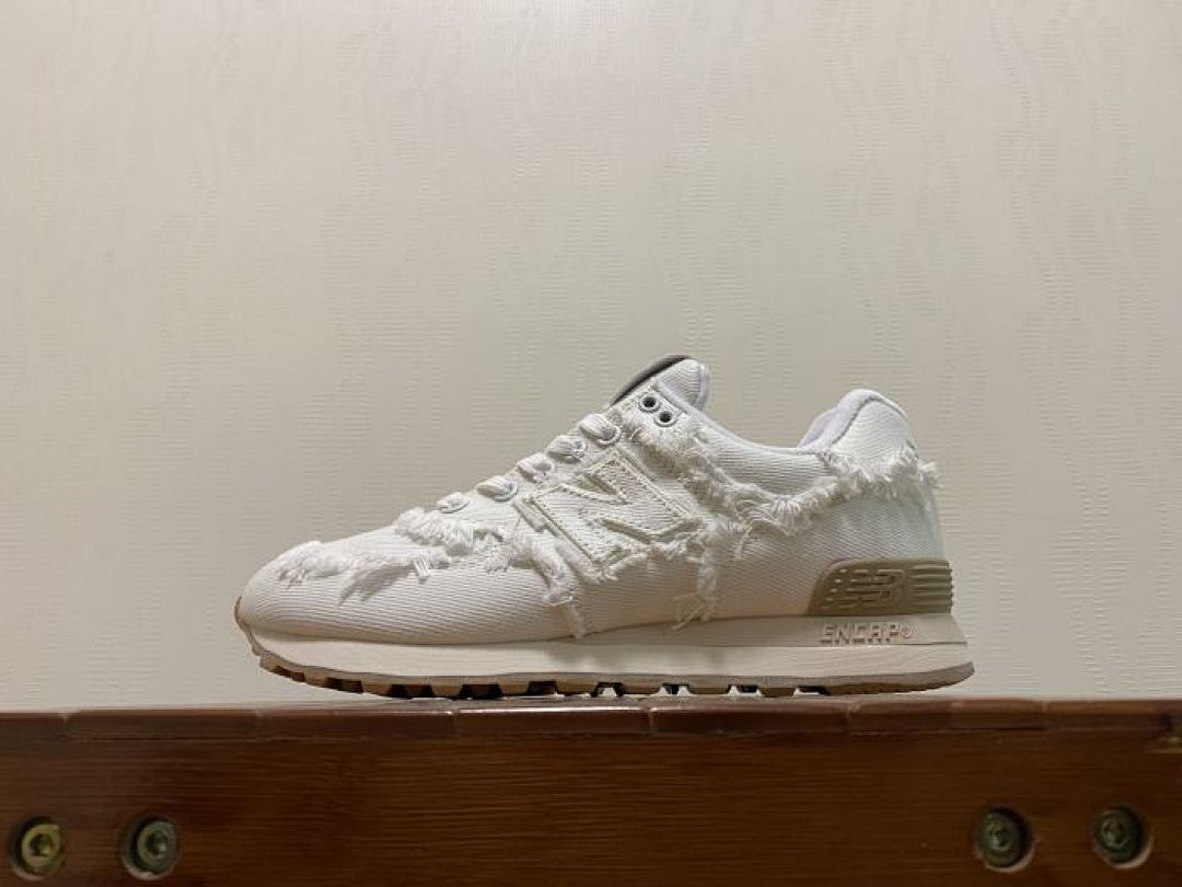 New Balance 574 Rawiya Distressed Frayed Canvas Off-White Cream Sneakers ML574DRY - Image 6