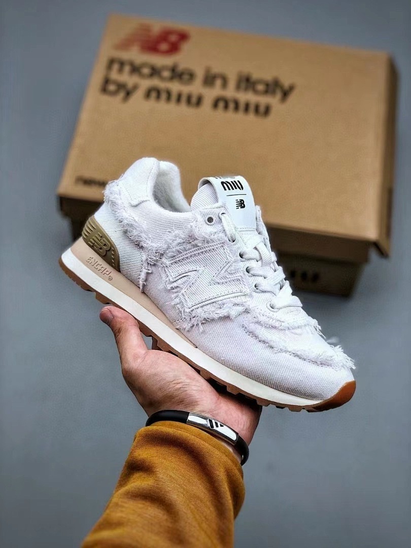 New Balance 574 Rawiya Distressed Frayed Canvas Off-White Cream Sneakers ML574DRY - Image 8