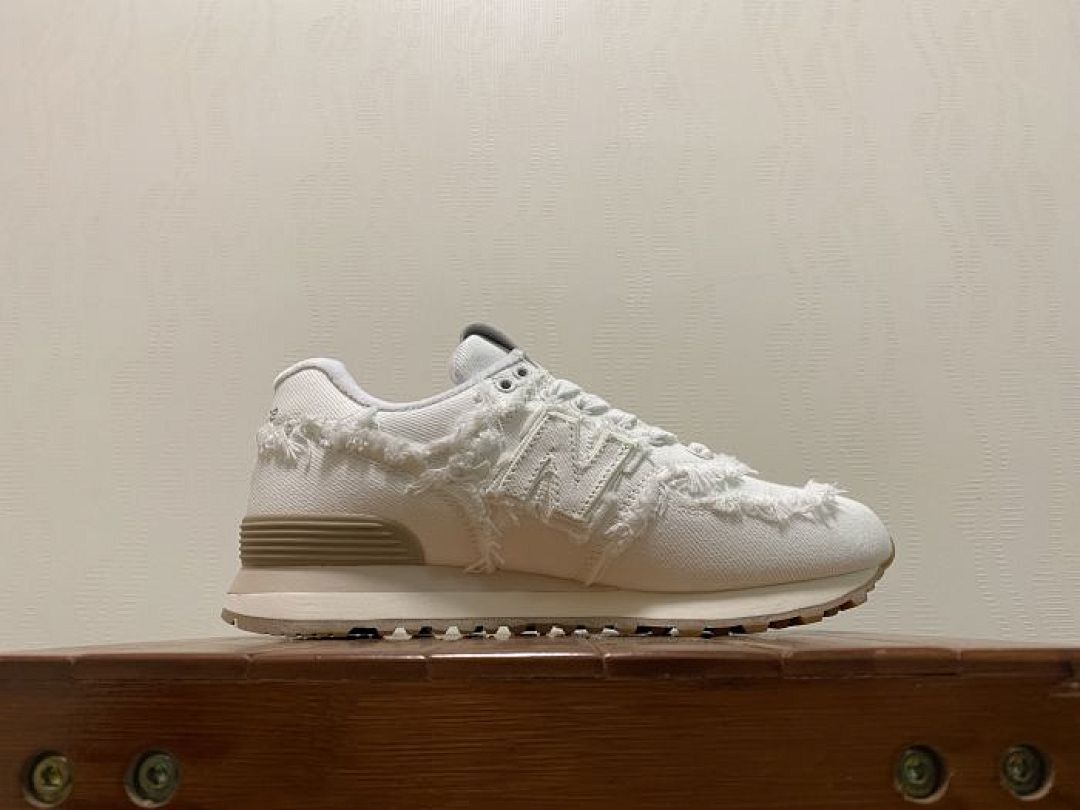 New Balance 574 Rawiya Distressed Frayed Canvas Off-White Cream Sneakers ML574DRY - Image 10