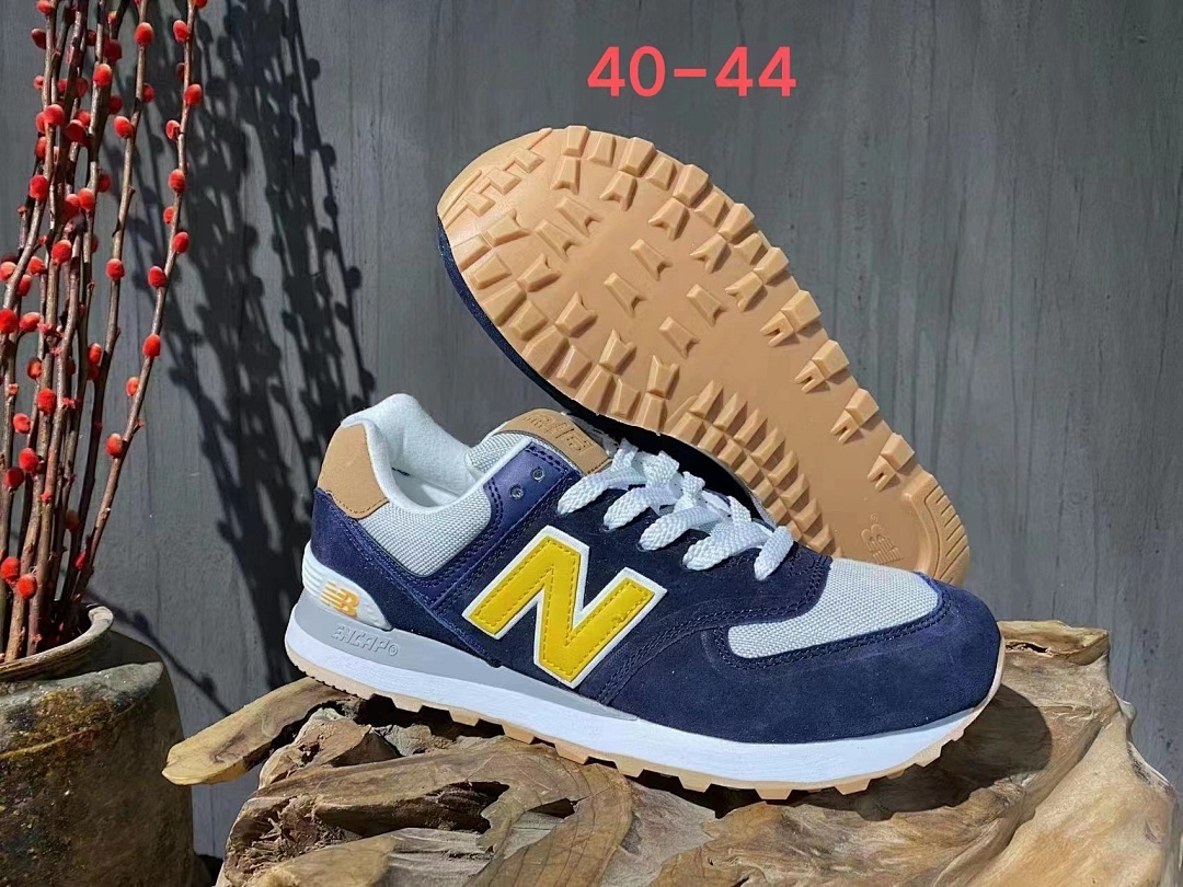 New Balance 574 Classic Lifestyle Sneakers Men's Navy Blue Yellow Grey Suede Mesh Gum Sole ENCAP