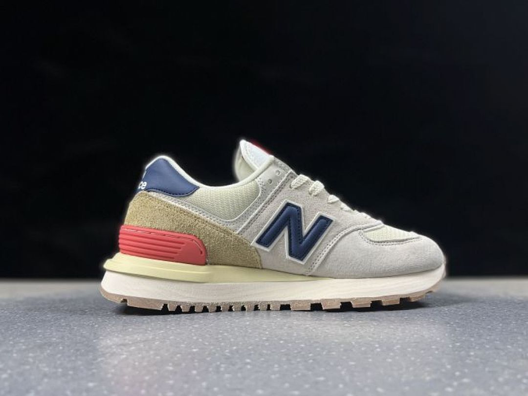 New Balance 574 Legacy Light Grey Navy Red Tan Cream Unisex Lifestyle Sneakers Trainers - Image 3