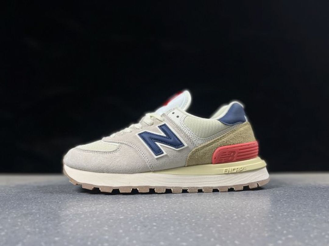 New Balance 574 Legacy Light Grey Navy Red Tan Cream Unisex Lifestyle Sneakers Trainers - Image 6