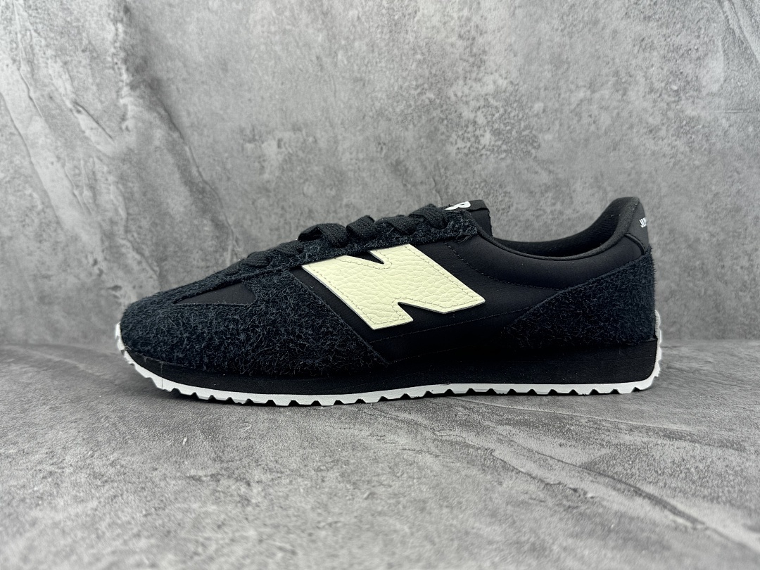 New Balance 220 Black Cream Shaggy Suede Retro Running Sneakers