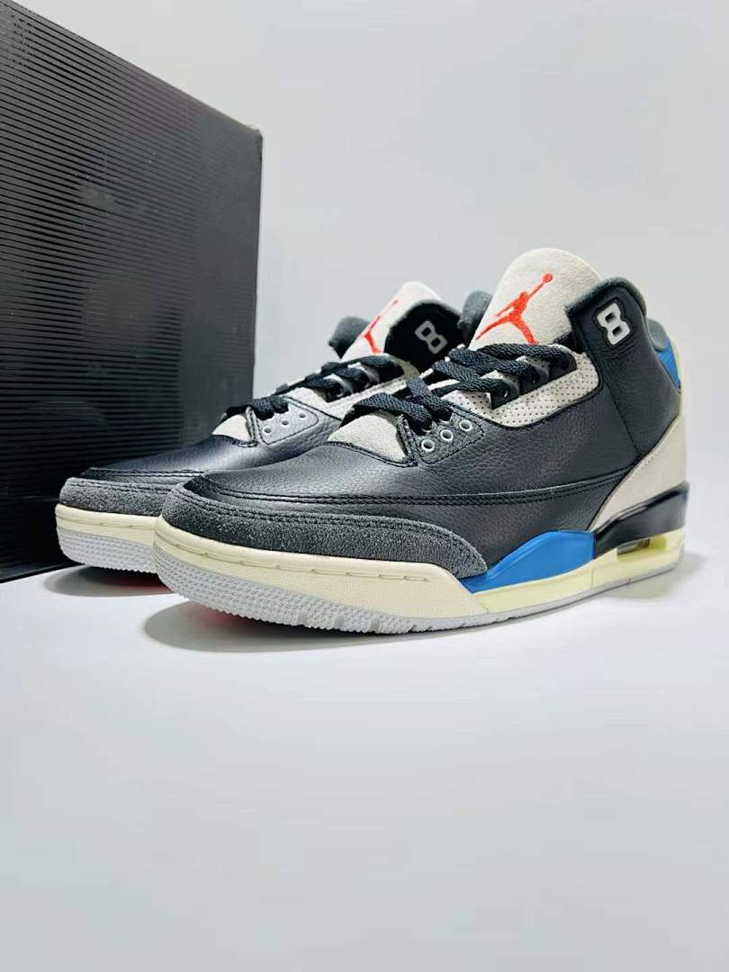 Air Jordan 3 Retro Black Royal Blue Red Sail Elephant Print Sneakers