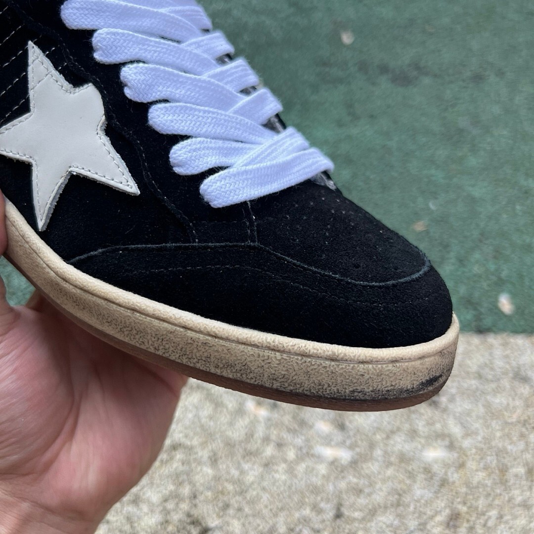 Golden Goose Ball Star Sneakers Black Suede White Star Distressed Sole 9 on Heel - Image 3