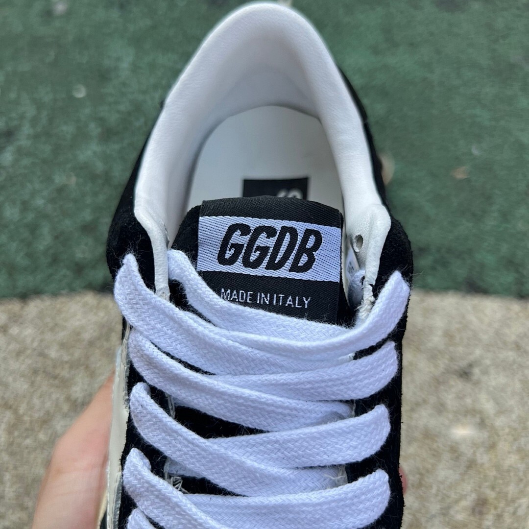 Golden Goose Ball Star Sneakers Black Suede White Star Distressed Sole 9 on Heel - Image 5