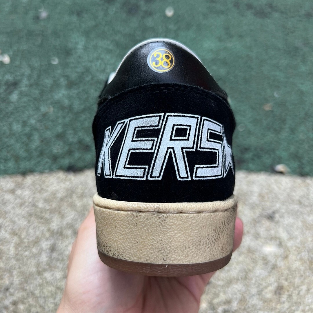 Golden Goose Ball Star Sneakers Black Suede White Star Distressed Sole 9 on Heel - Image 8