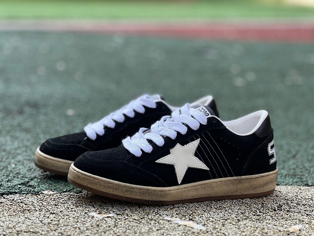 Golden Goose Ball Star Sneakers Black Suede White Star Distressed Sole 9 on Heel - Image 10