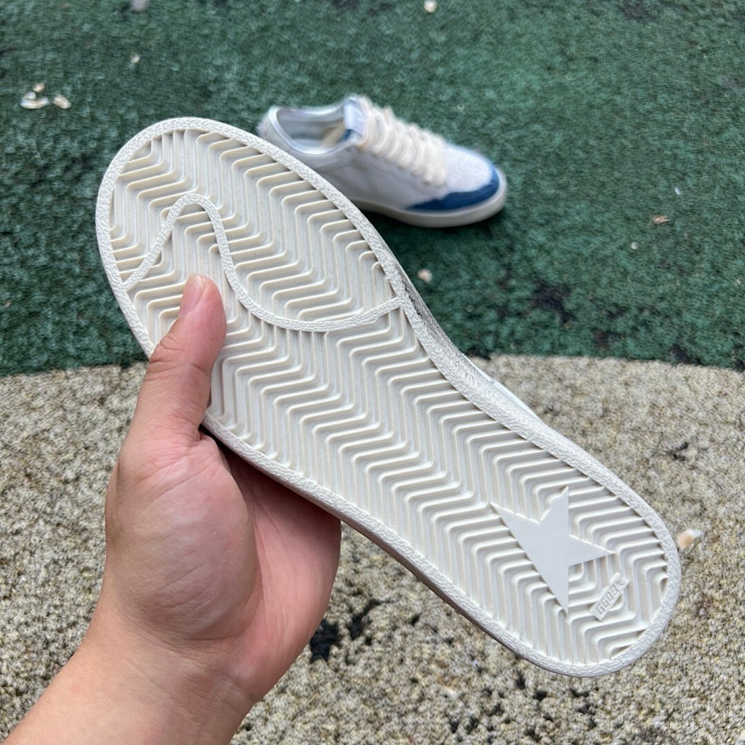 Golden Goose Ball Star White Suede Blue Distressed Denim Silver Star Low Top Sneakers - Image 7