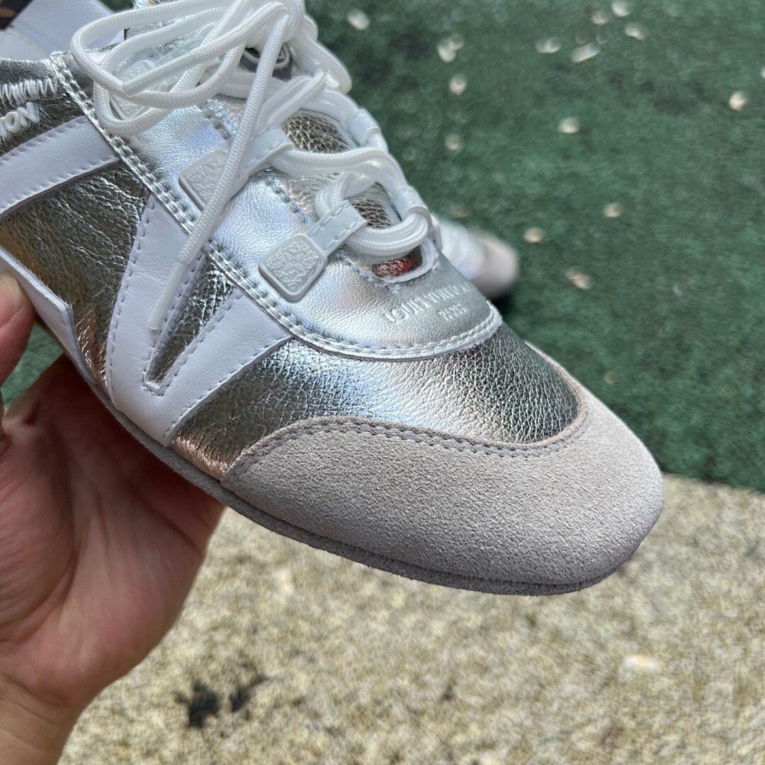 Louis Vuitton Wonderland Flat Sneaker White Silver Grey Suede - Image 3
