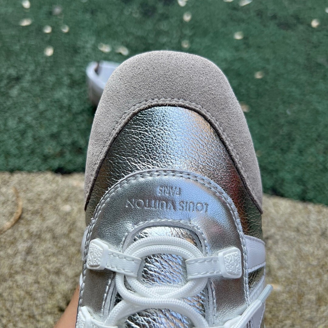 Louis Vuitton Wonderland Flat Sneaker White Silver Grey Suede - Image 4