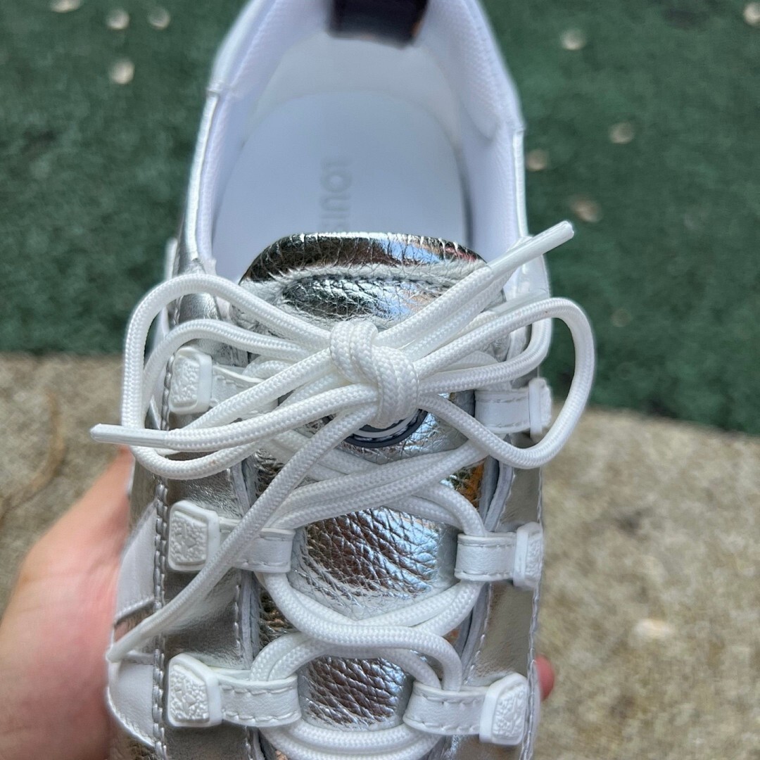 Louis Vuitton Wonderland Flat Sneaker White Silver Grey Suede - Image 5