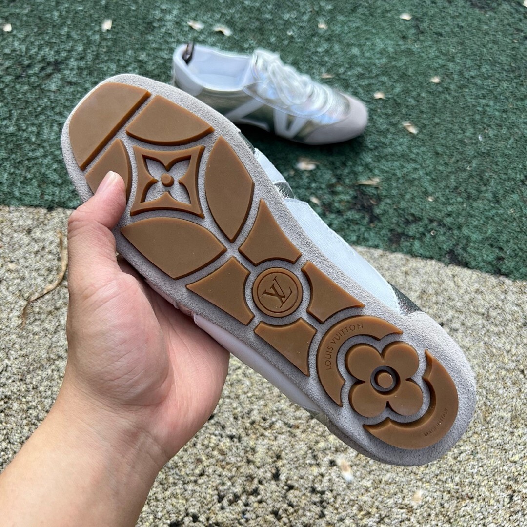 Louis Vuitton Wonderland Flat Sneaker White Silver Grey Suede - Image 6