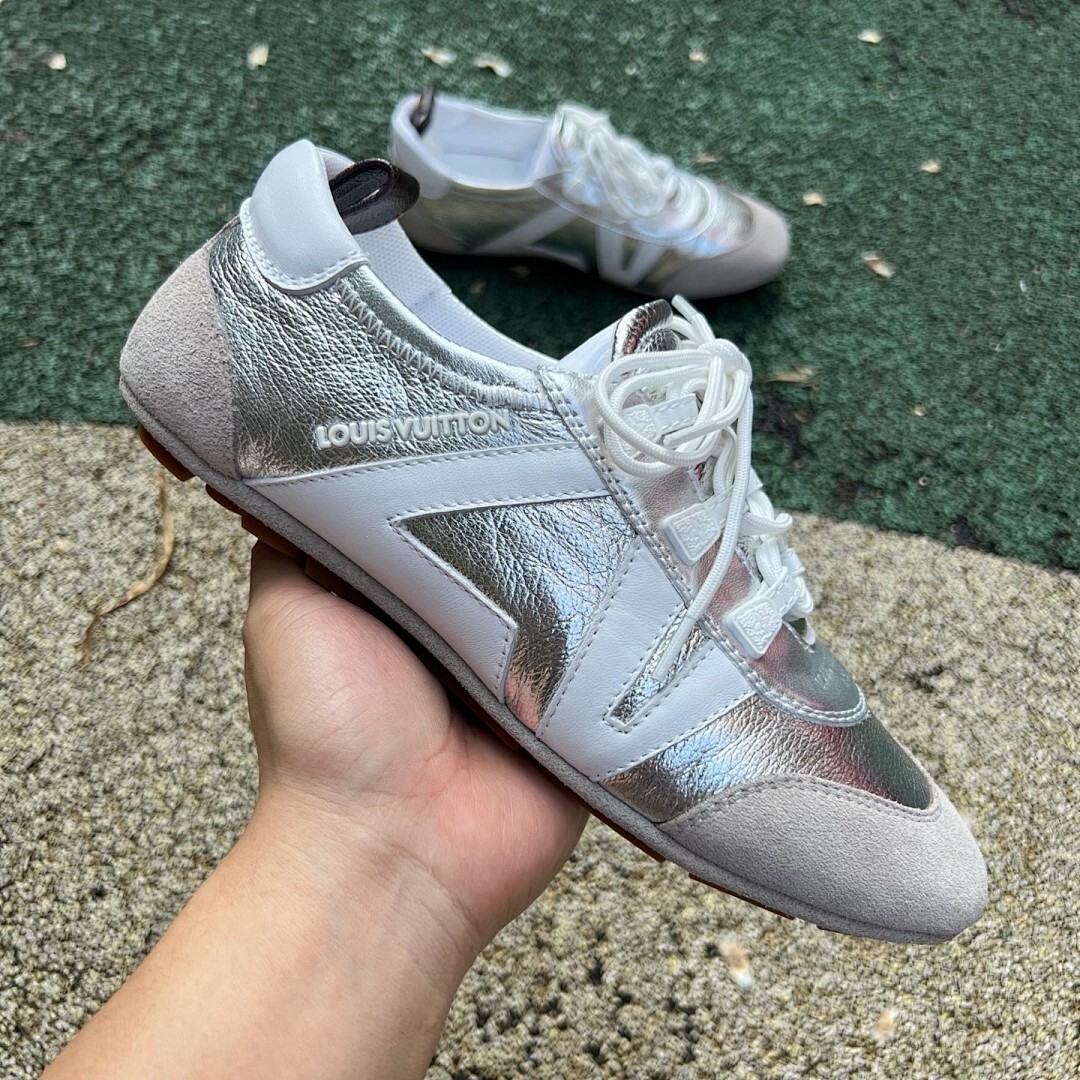 Louis Vuitton Wonderland Flat Sneaker White Silver Grey Suede - Image 9