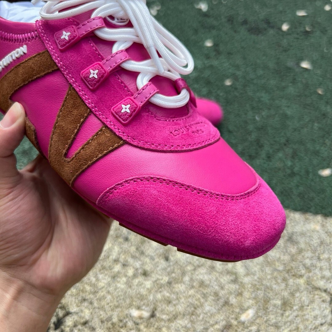 Louis Vuitton Run Away Sneaker Pink Suede Leather Brown Purple - Image 3