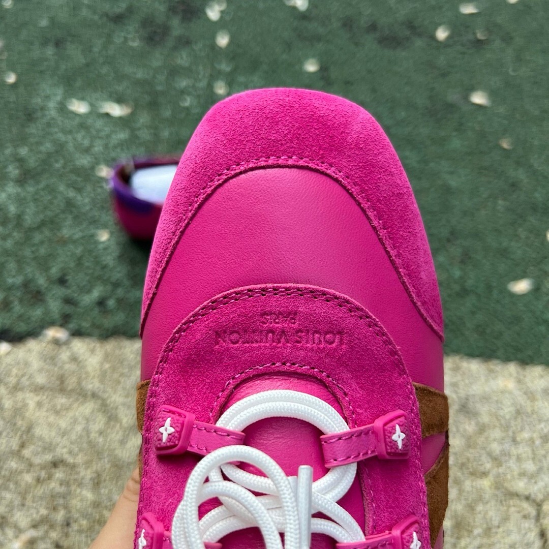 Louis Vuitton Run Away Sneaker Pink Suede Leather Brown Purple - Image 4