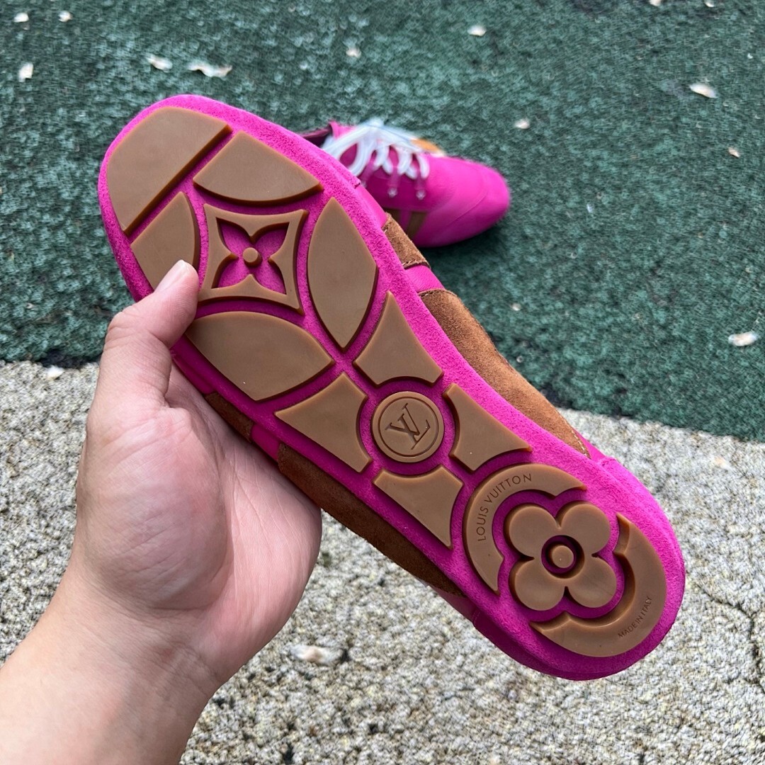 Louis Vuitton Run Away Sneaker Pink Suede Leather Brown Purple - Image 6