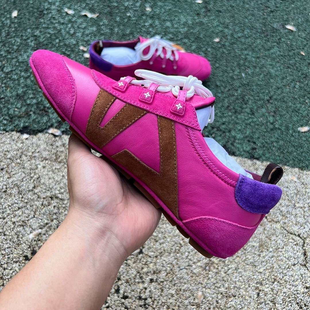 Louis Vuitton Run Away Sneaker Pink Suede Leather Brown Purple - Image 7