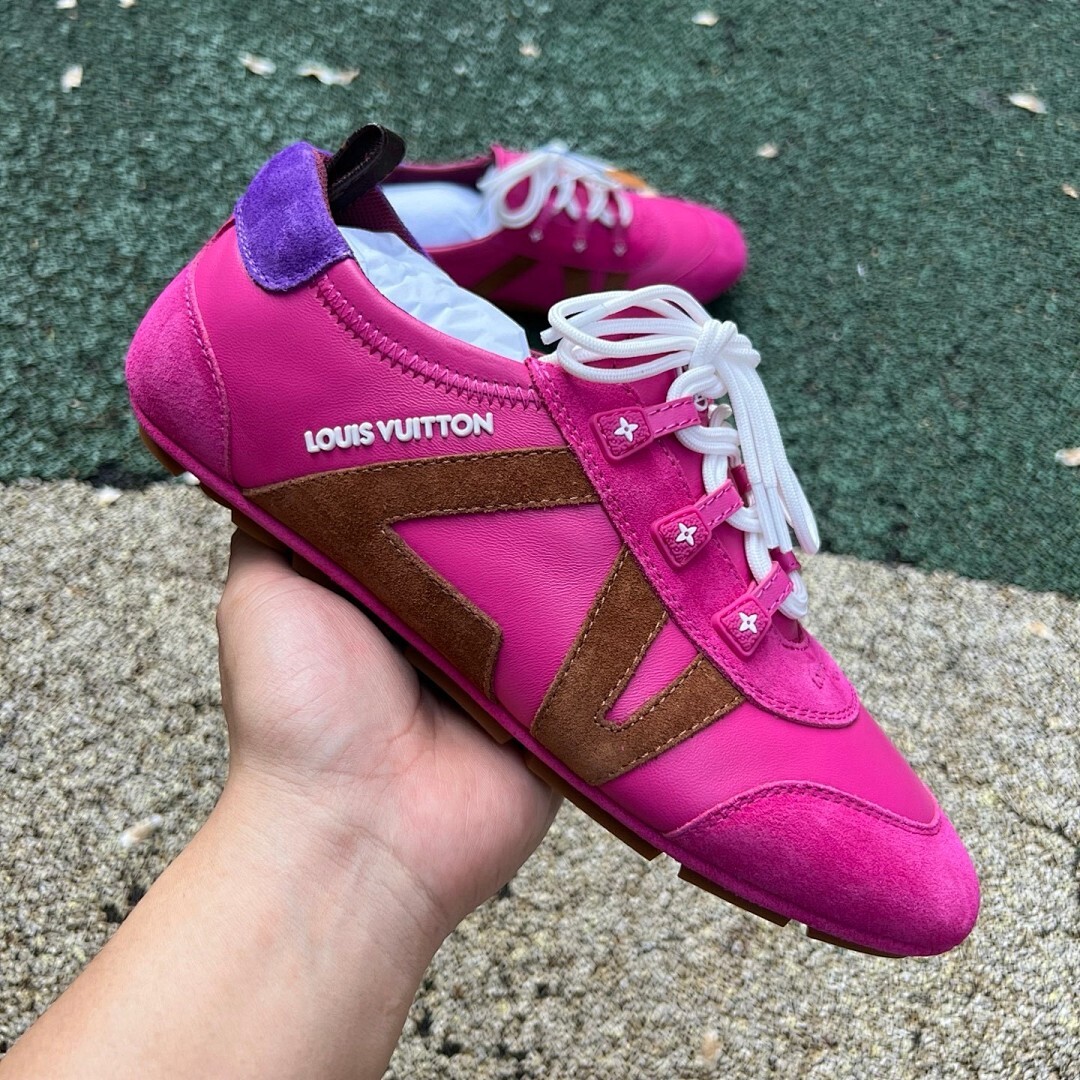 Louis Vuitton Run Away Sneaker Pink Suede Leather Brown Purple - Image 9