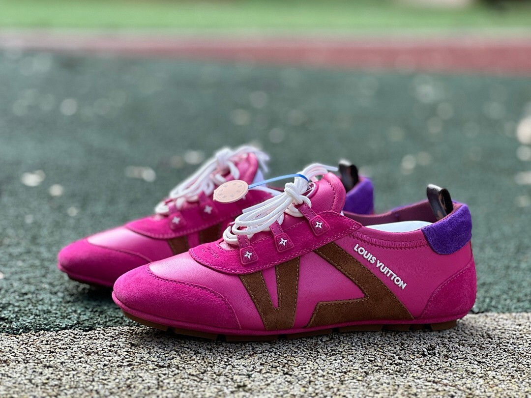 Louis Vuitton Run Away Sneaker Pink Suede Leather Brown Purple - Image 10