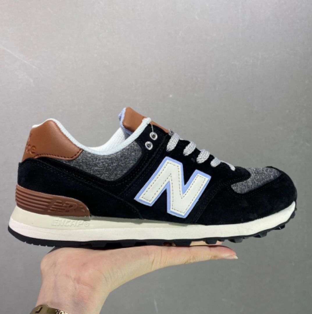 New Balance 574 Black Grey Brown Light Blue N Logo Classic ENCAP Sneakers