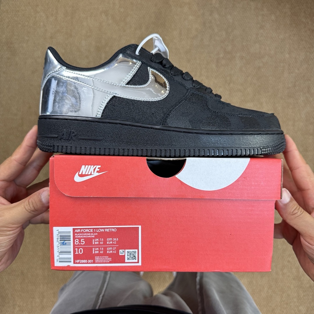 Nike Air Force 1 Low Black Metallic Silver CV1724-001 - Image 3