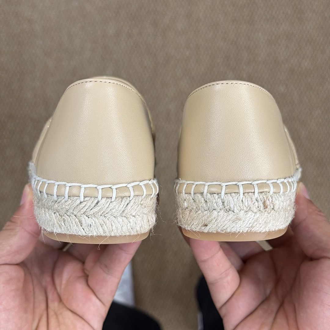 Chanel Beige Quilted Lambskin CC Espadrilles with Black Cap Toe - Image 6