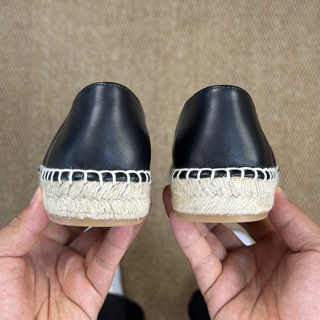 Chanel Black Leather CC Logo Espadrilles - Image 3