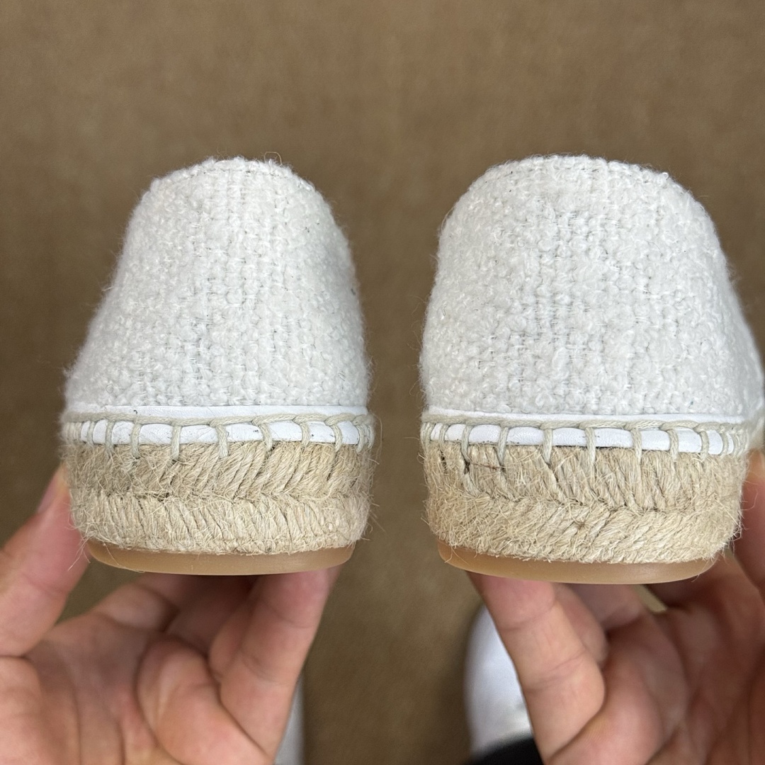 Chanel Espadrilles in White Tweed with Black Toe Cap and CC Logo - Image 9