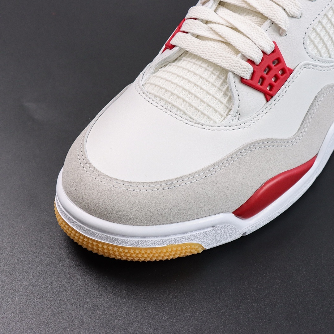 Air Jordan 4 Retro White Fire Red Light Grey Suede Gum - Image 10