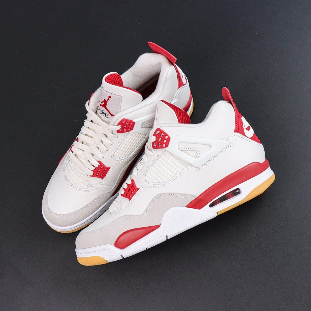 Air Jordan 4 Retro White Fire Red Light Grey Suede Gum - Image 11