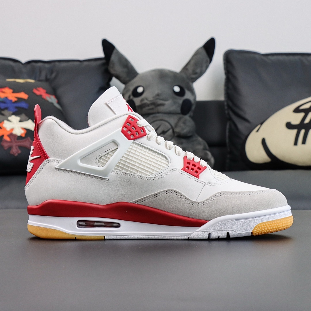 Air Jordan 4 Retro White Fire Red Light Grey Suede Gum - Image 14