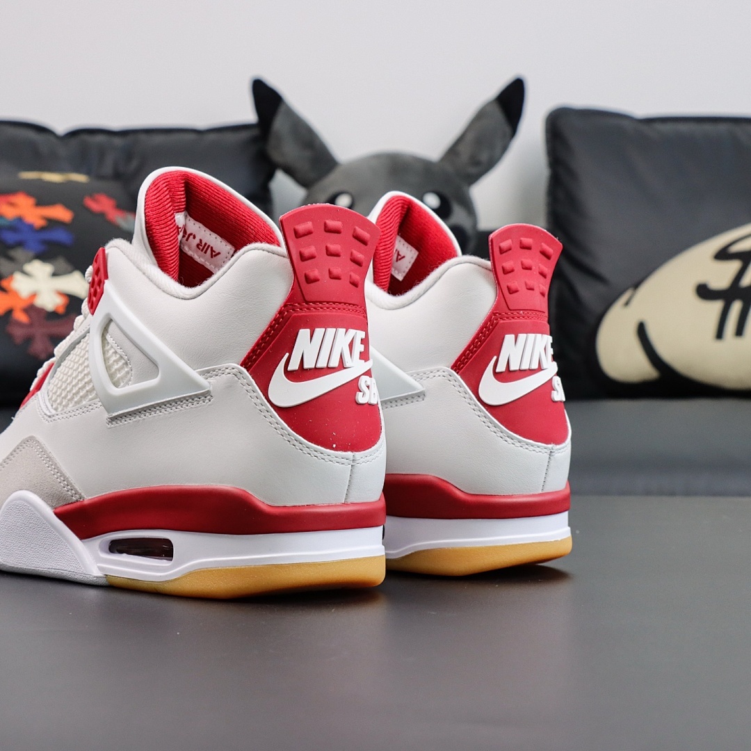 Air Jordan 4 Retro White Fire Red Light Grey Suede Gum - Image 15