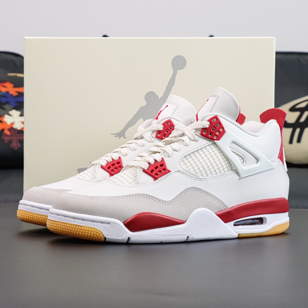 Air Jordan 4 Retro White Fire Red Light Grey Suede Gum - Image 16