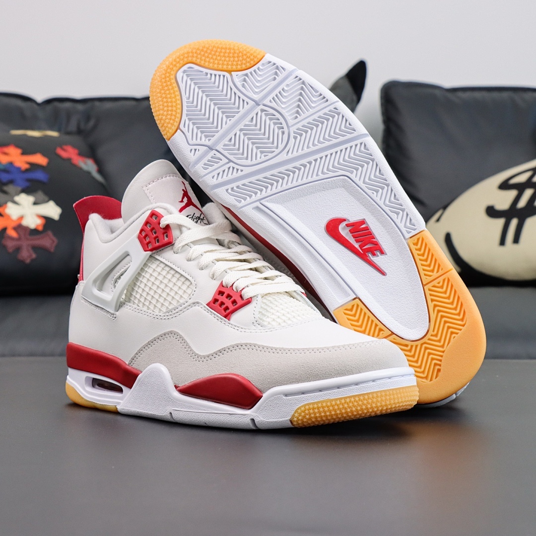 Air Jordan 4 Retro White Fire Red Light Grey Suede Gum - Image 17