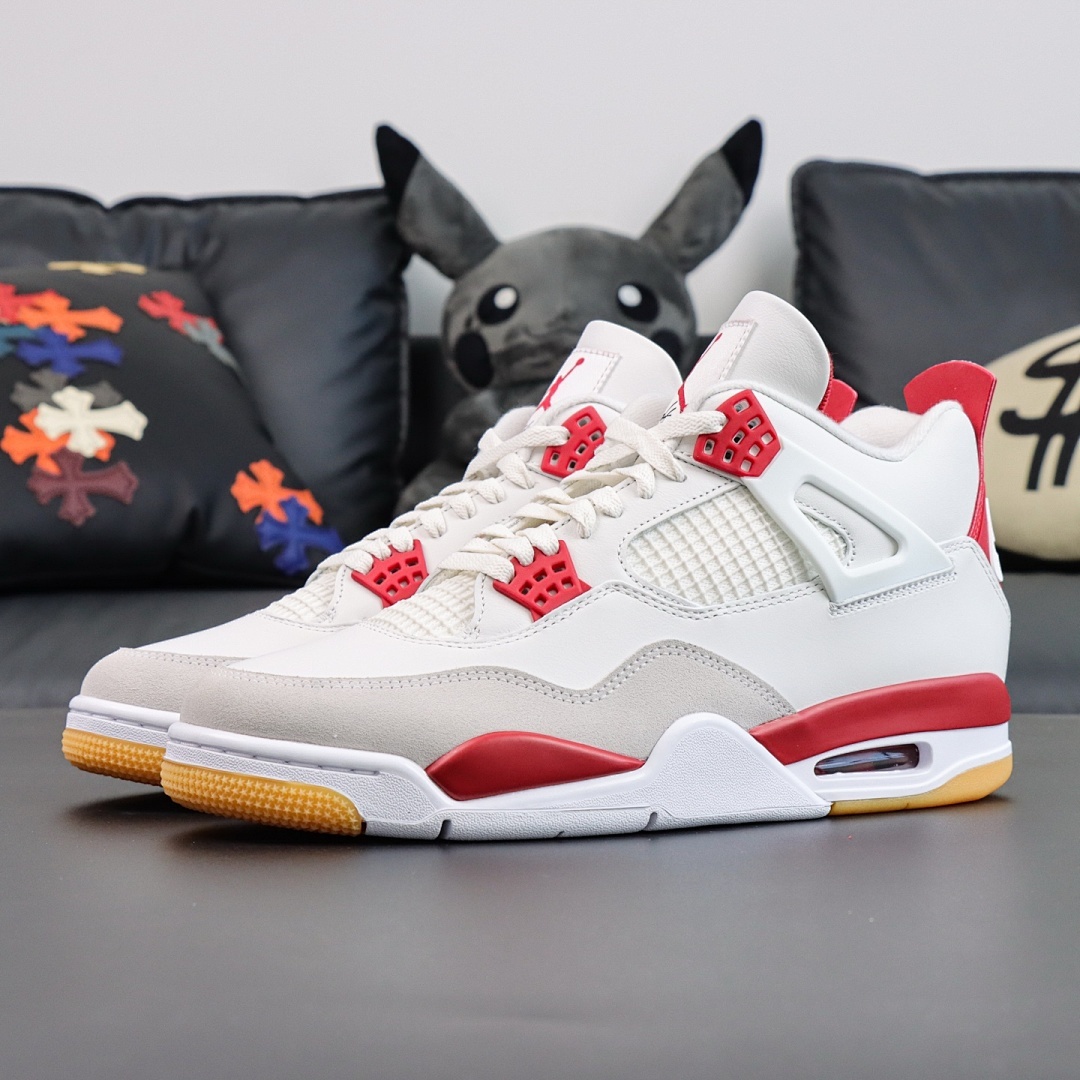 Air Jordan 4 Retro White Fire Red Light Grey Suede Gum - Image 19