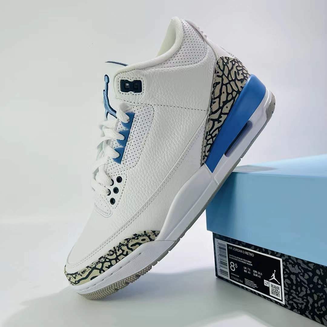 Air Jordan 3 Retro UNC University Blue White Tech Grey Sneakers Shoes CT8532-104 - Image 4