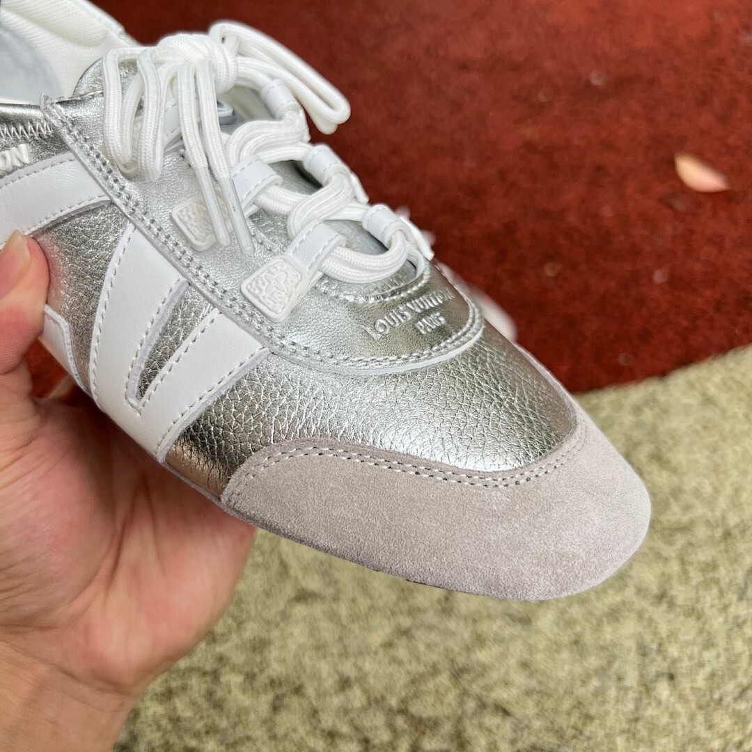 Louis Vuitton Run Away Sneaker Silver Metallic White Beige - Image 3