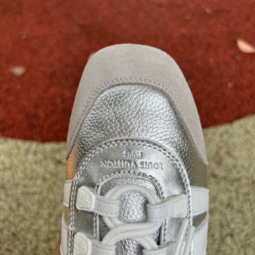 Louis Vuitton Run Away Sneaker Silver Metallic White Beige - Image 4
