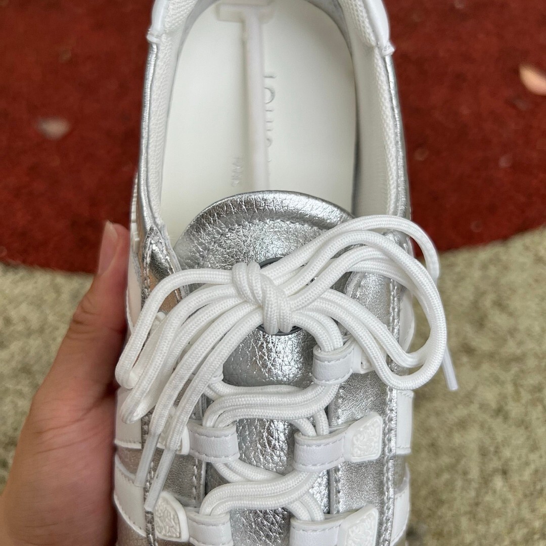 Louis Vuitton Run Away Sneaker Silver Metallic White Beige - Image 5