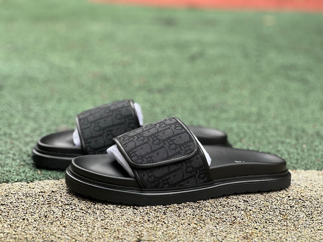 Dior Atlas Slide Sandal Black Dior Oblique Jacquard 3SA094ZGM_H961