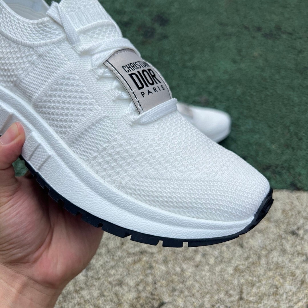 Christian Dior White Knit Low-Top Sneaker with Paris Strap - Image 3