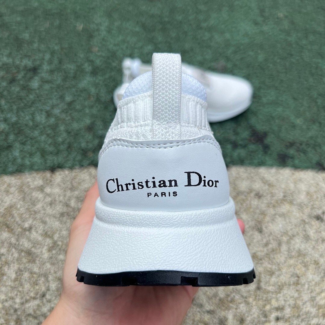 Christian Dior White Knit Low-Top Sneaker with Paris Strap - Image 8