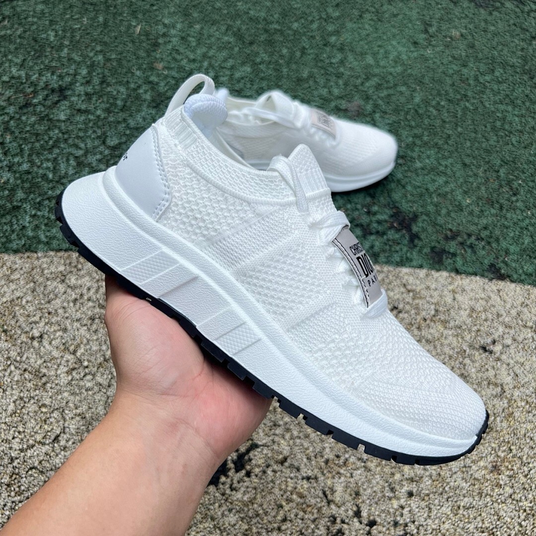 Christian Dior White Knit Low-Top Sneaker with Paris Strap - Image 9