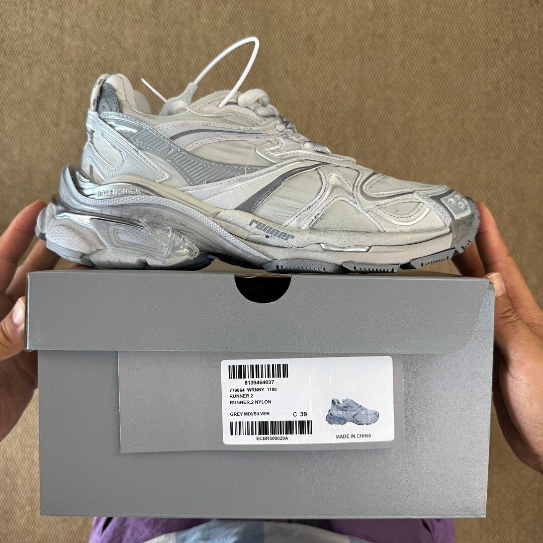 Balenciaga Runner Sneaker White Silver Distressed 677403 W3CP2 - Image 3