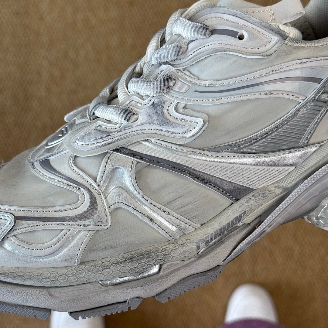 Balenciaga Runner Sneaker White Silver Distressed 677403 W3CP2 - Image 5