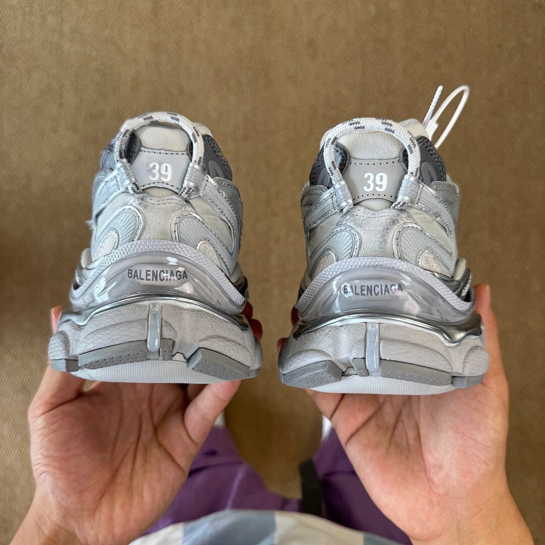 Balenciaga Runner Sneaker White Silver Distressed 677403 W3CP2 - Image 7