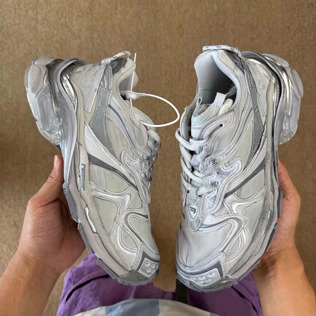 Balenciaga Runner Sneaker White Silver Distressed 677403 W3CP2 - Image 8