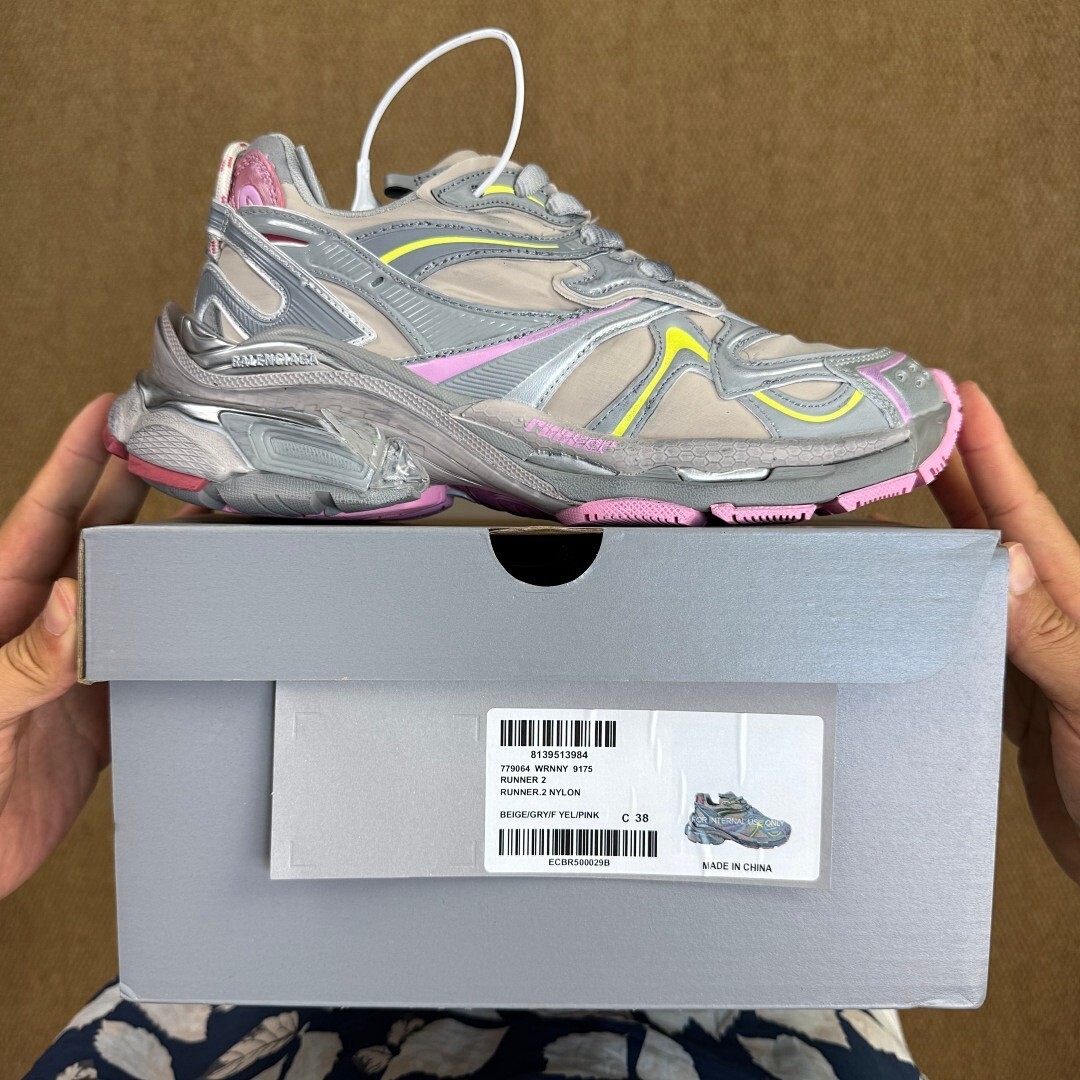 Balenciaga Runner Trainers Grey Yellow Pink - Image 3